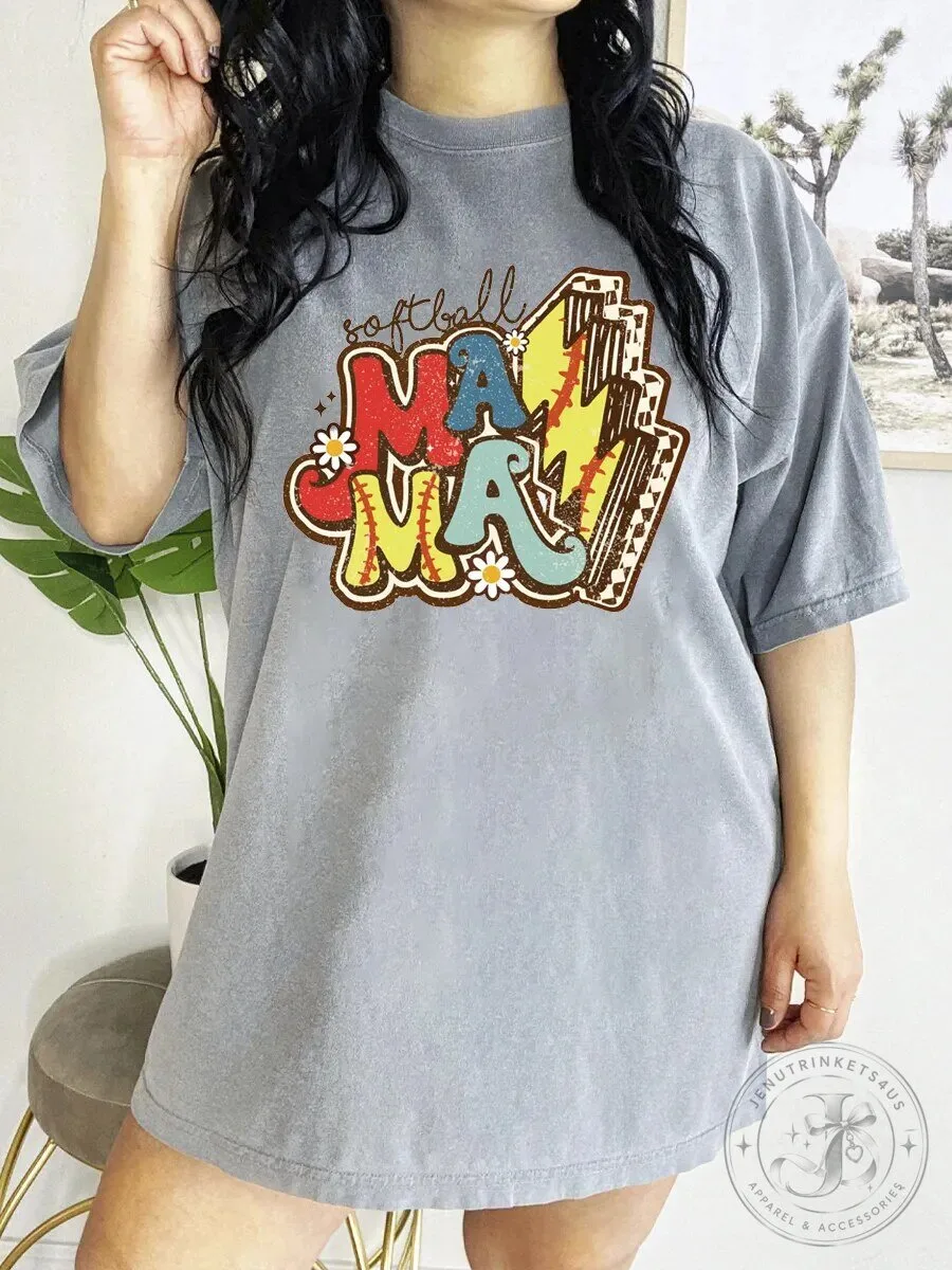 Softball Mama Retro Style T-Shirt for Women, Game Day Apparel