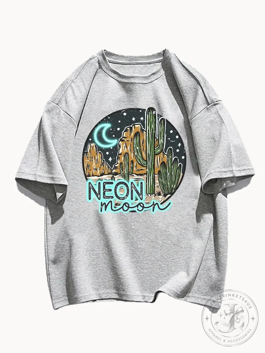 Neon Moon Desert Cactus Landscape Graphic T-Shirt