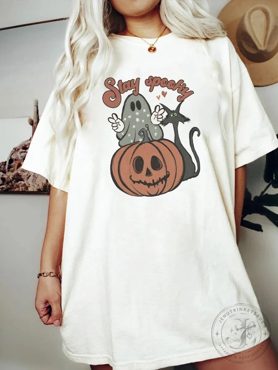 Stay Spooky Ghost Pumpkin Black Cat Halloween T-Shirt 1 Stay Spooky Ghost Pumpkin Black Cat Halloween T-Shirt